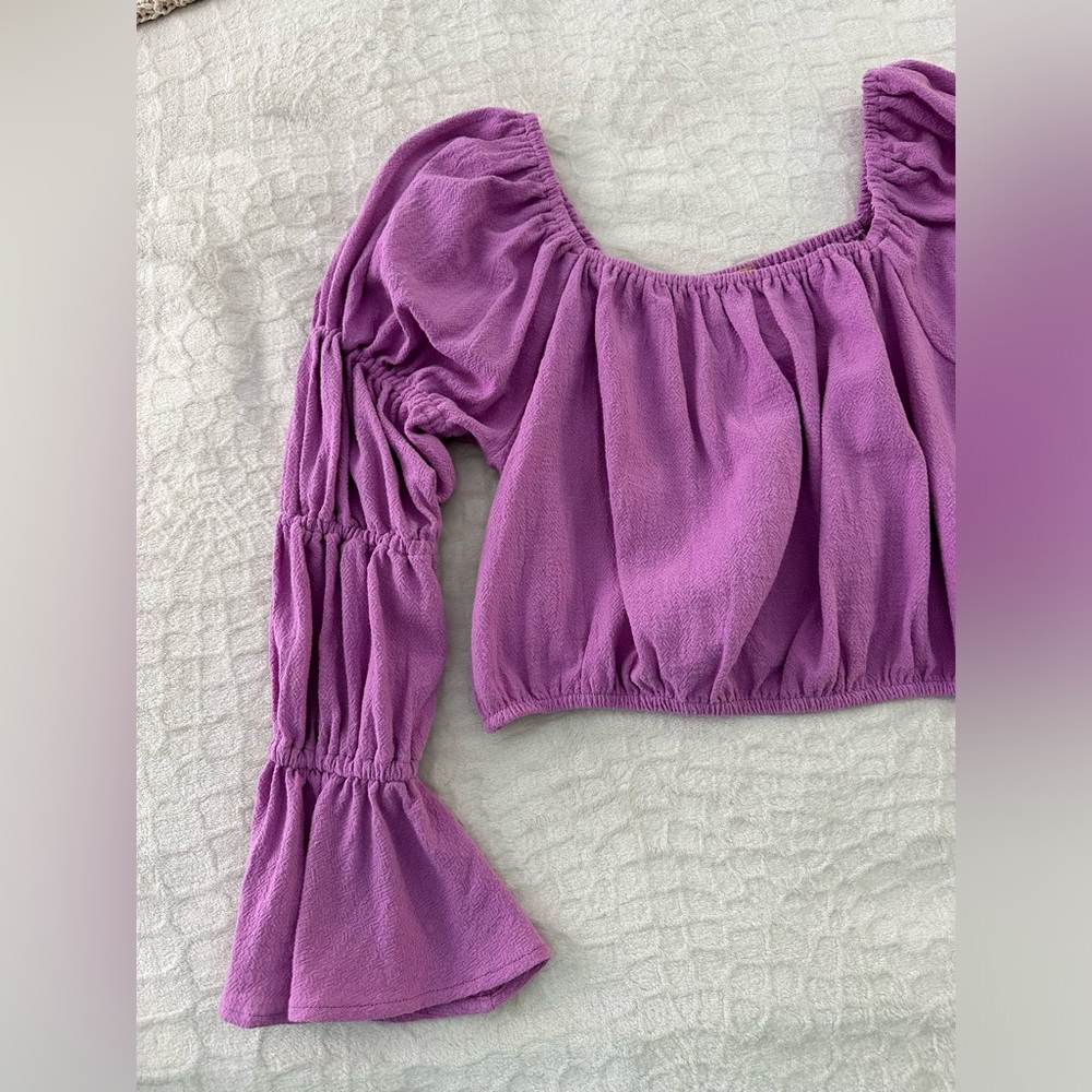 Free People women’s lavender long sleeve elastic crop peasant top size small - Picture 8 of 16